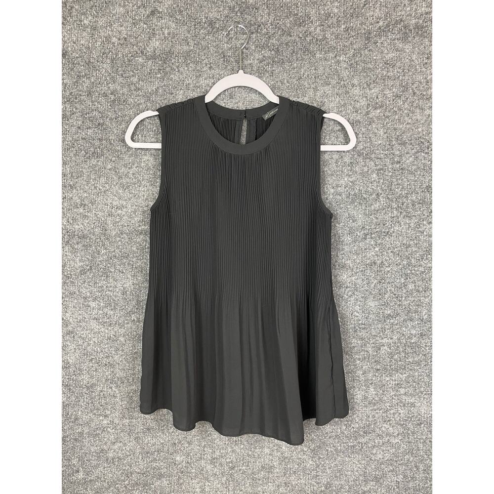 Adrianna Papell Pleated Sleeveless Tank Top in Black Women's Small